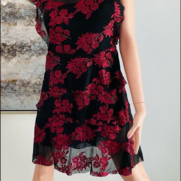 NWT ROMEO & JULIET COUTURE $175 Tiered Black and Red Lace DRESS Small - Picture 4 of 15